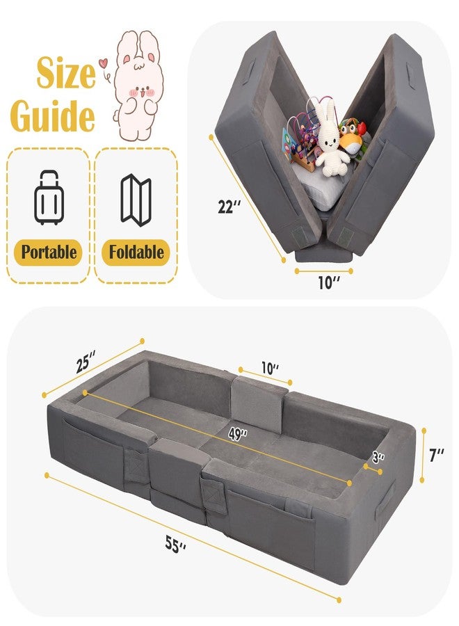 ENITYA Toddler Travel Bed – Portable Foldable Soft Foam Floor Bed for Kids 1–4yr, No Assembly, Washable Cover, Built-in Safety Rails, Compact for Travel & Home Use, Grey - Image 2